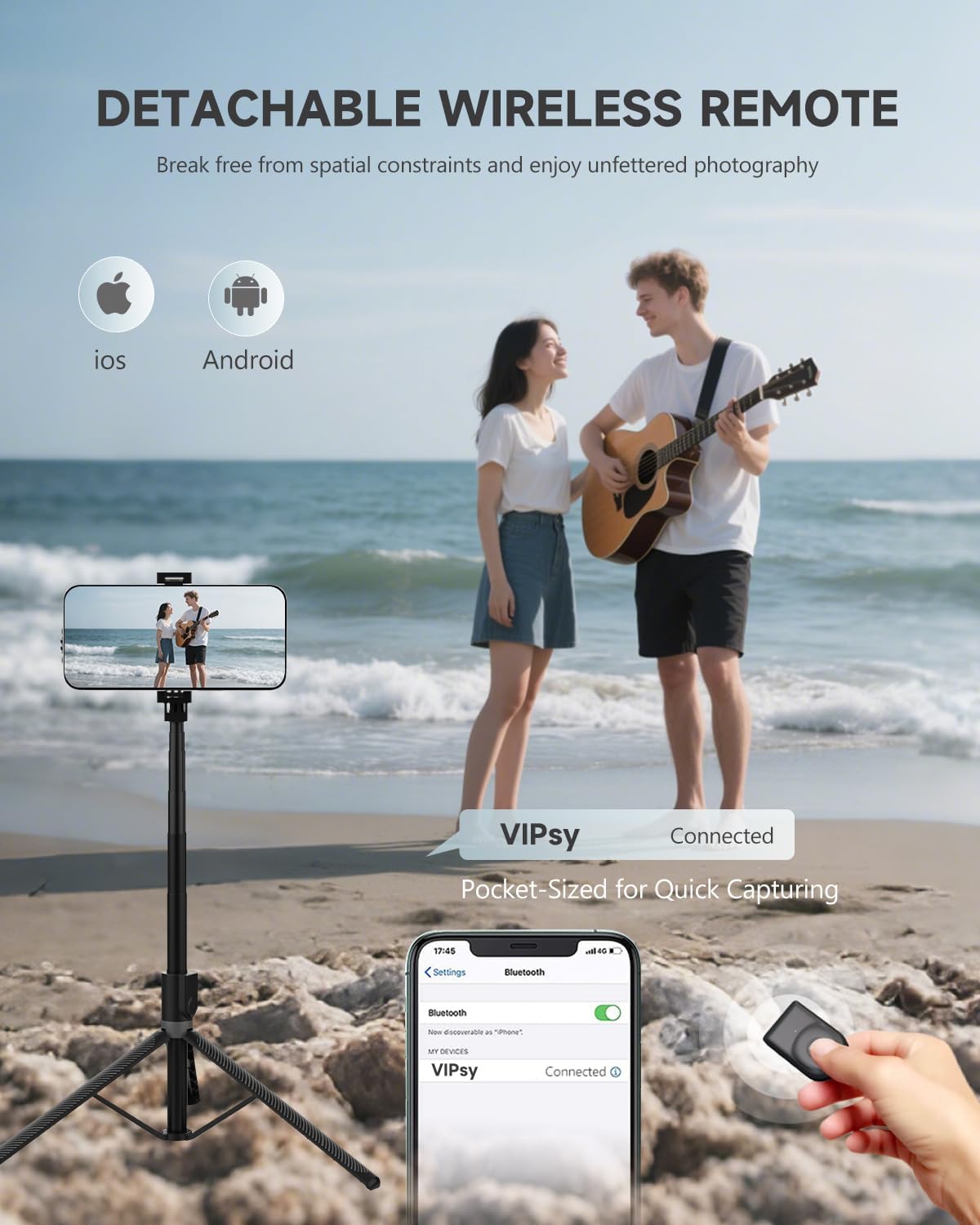 Phone Tripod & Selfie Stick, 180cm Aluminium All in One